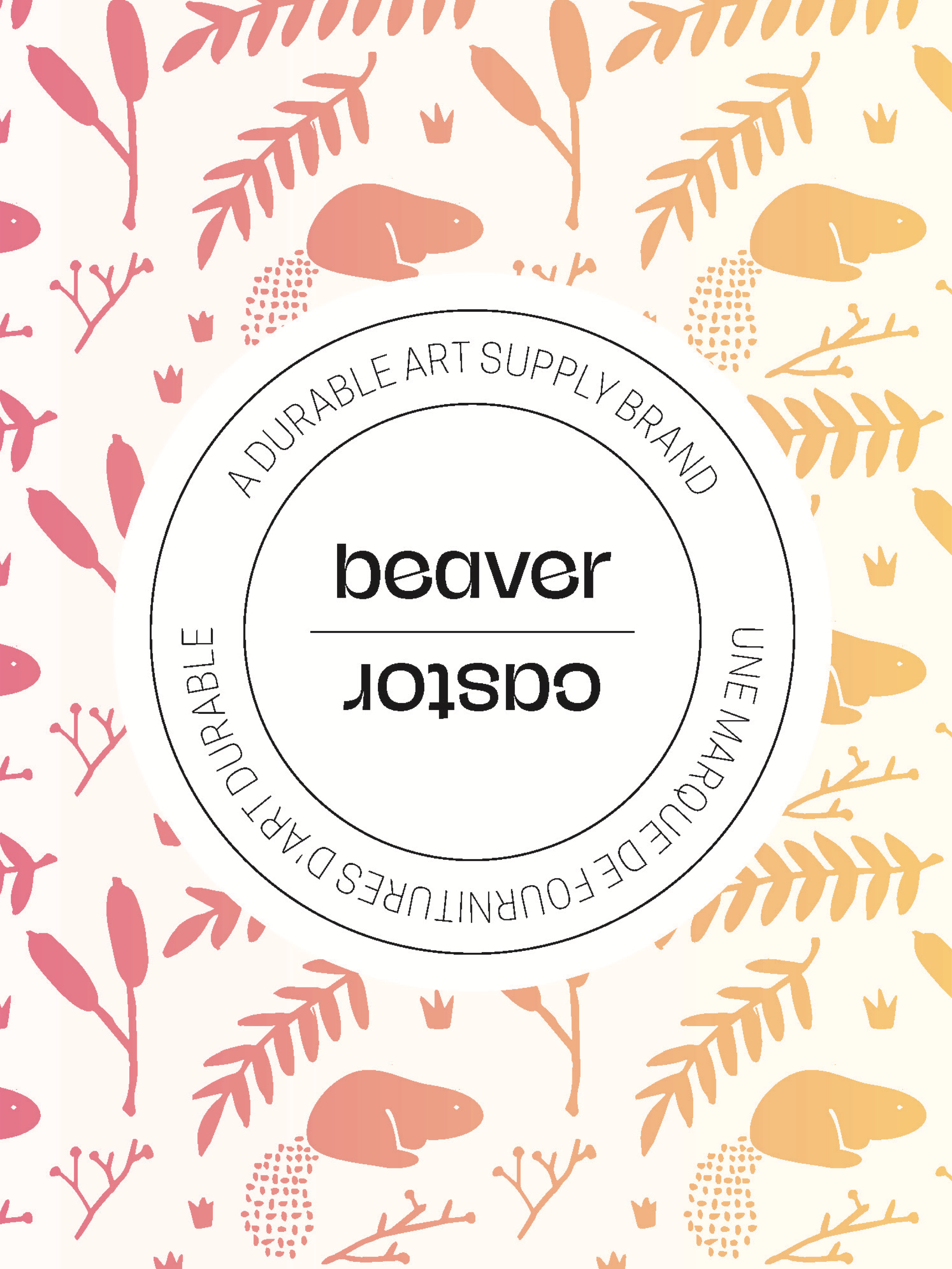 The branding for Beaver Art Supplies with illustrations of beavers, cat tails, and ferns in the background.