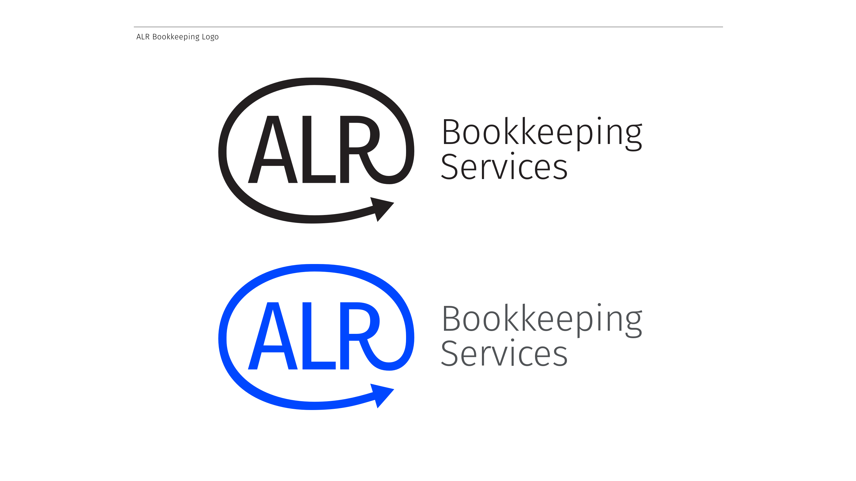 The logo for ALR Bookkeeping displayed in black and white (top) and colour (bottom)