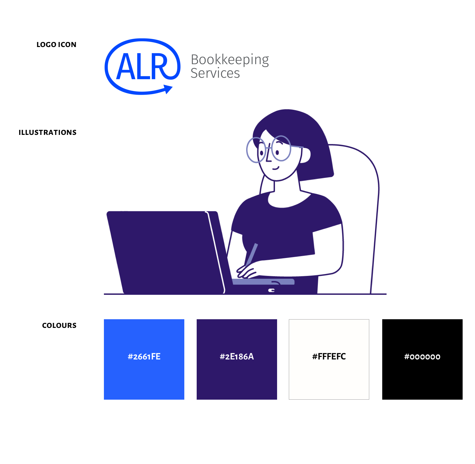 The colour and imagery palette for ALR Bookkeeping's branding