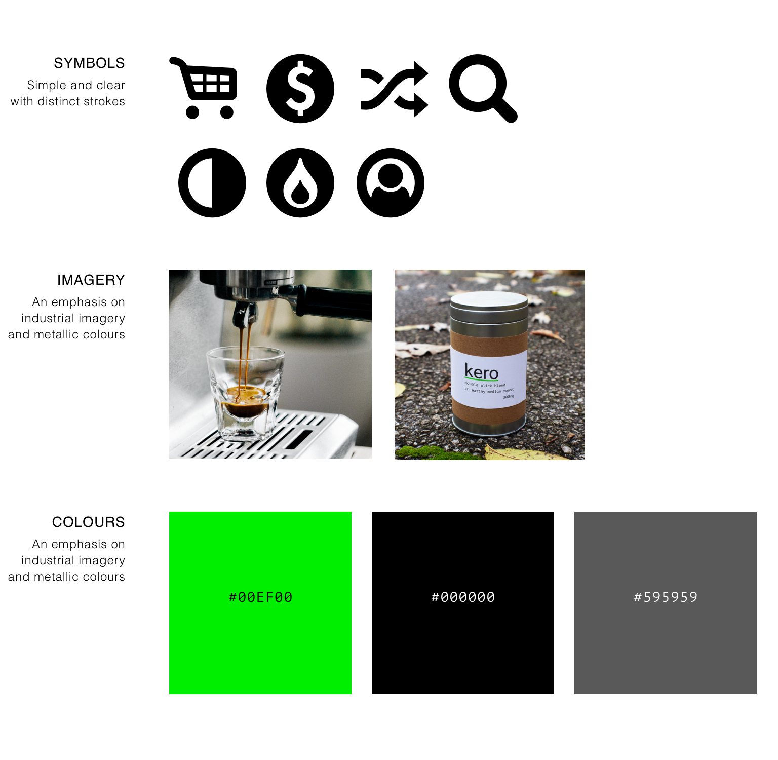 The colour and imagery palette for Kero Coffee